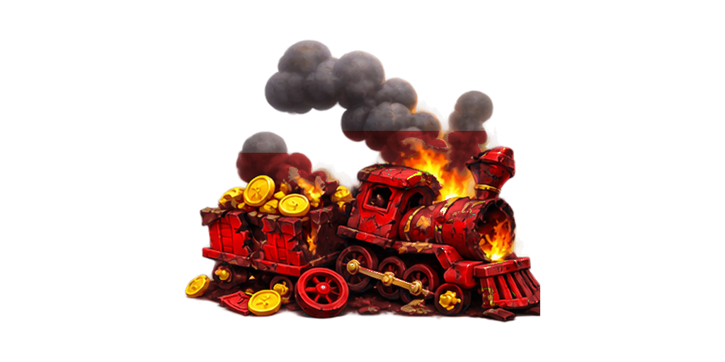 Broken red Money Train on fire